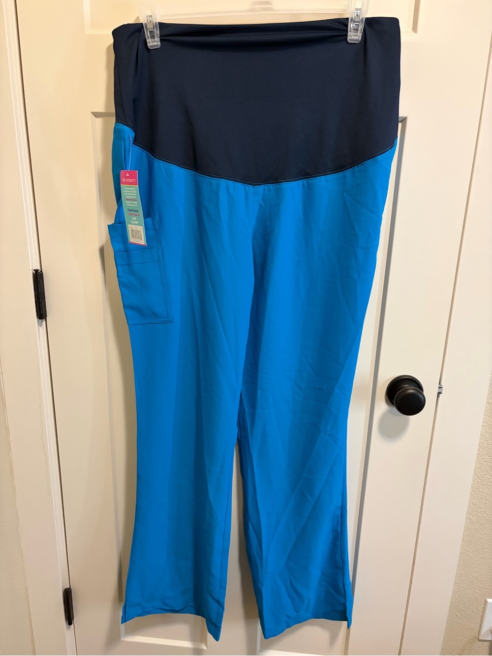 Wonder Wink Maternity Wide-Leg Knit Panel Scrub Pants - Blue/Black